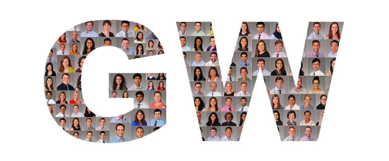 The letters "GW" consisting of images of residents